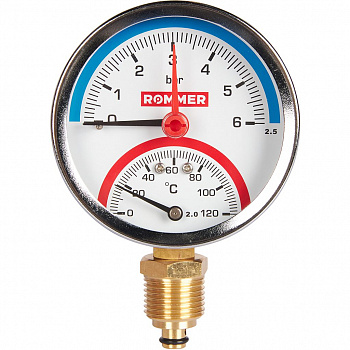 Термоманометр радиальный в комплекте с автоматическим запорным клапаном. Корпус Dn 80 мм 1/2 , 0...1